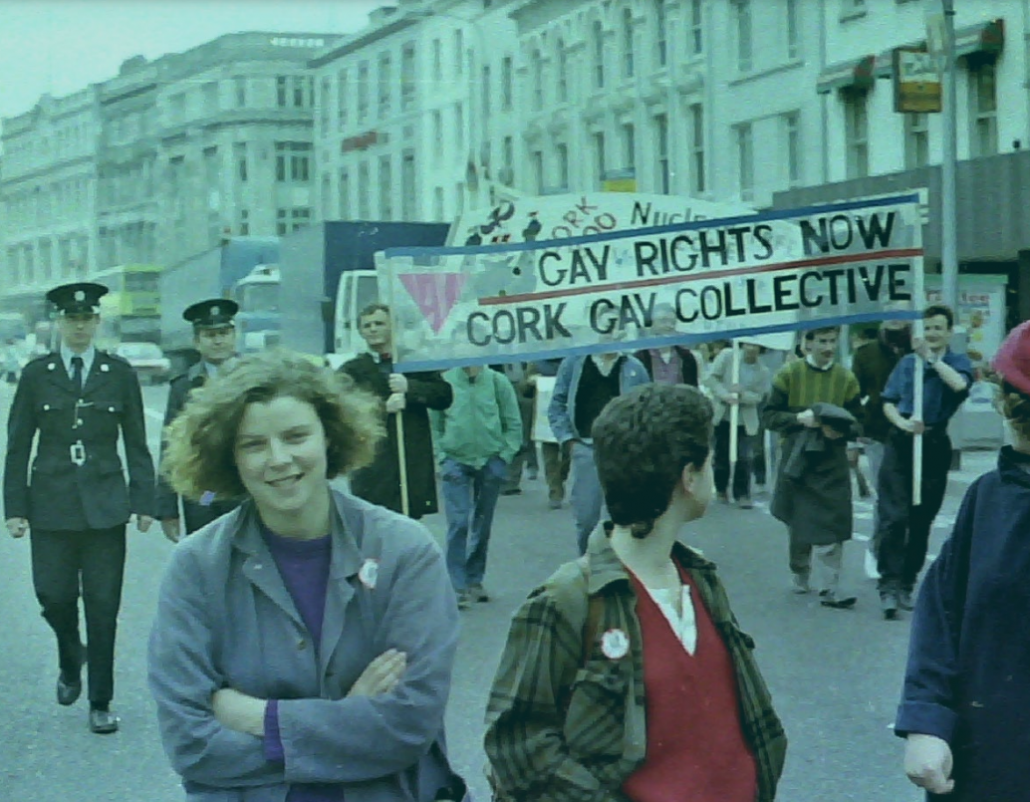 Cover image of Rose's booklet. Historical photo of a pride march in cork.